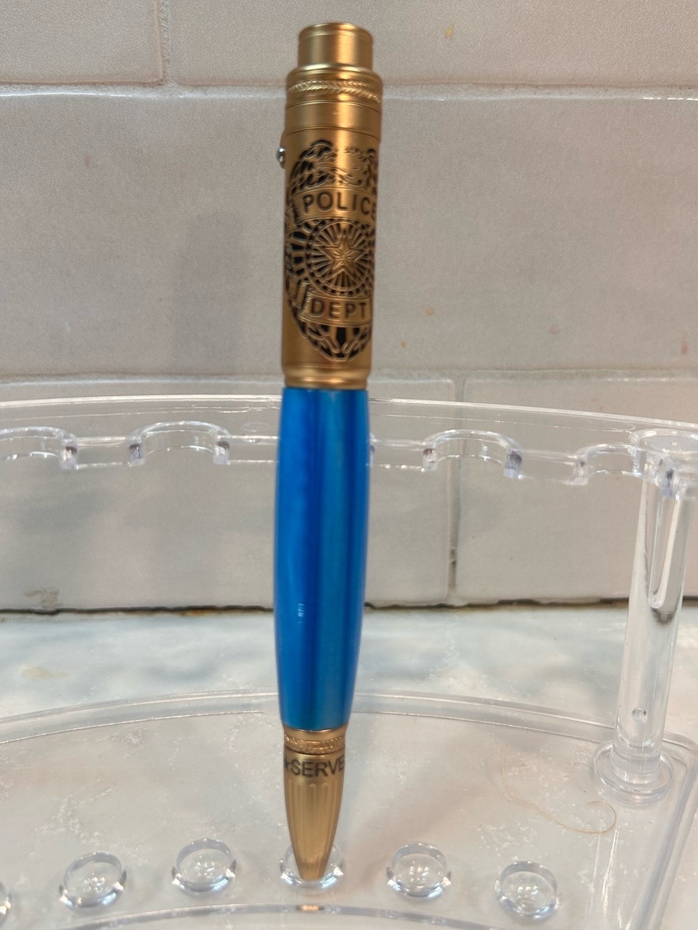 Artisan Handmade Hand Turned Police Click Pen Matte 24kt Gold Finish Policeman
